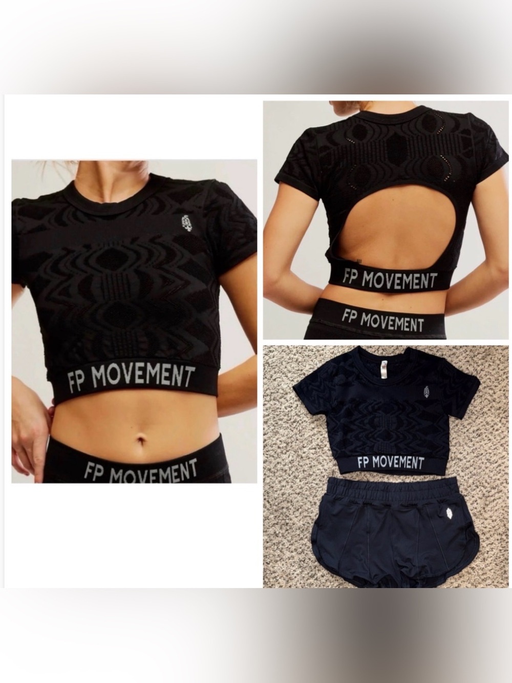 FREE PEOPLE bundle RUN THE DISTANCE BABY TEE and FP movement black shorts bundle
